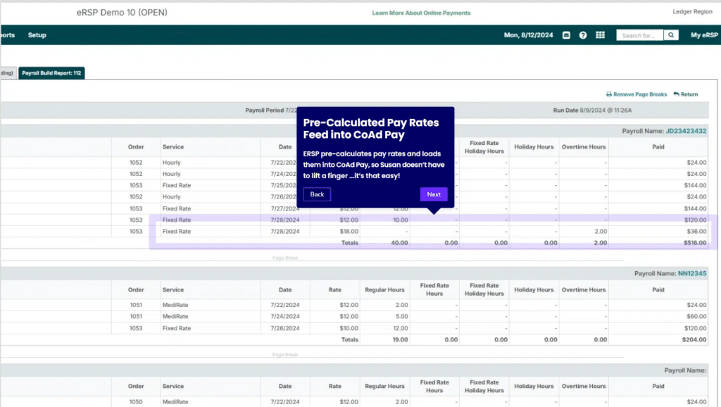 eRSP and CoAd Pay screenshot